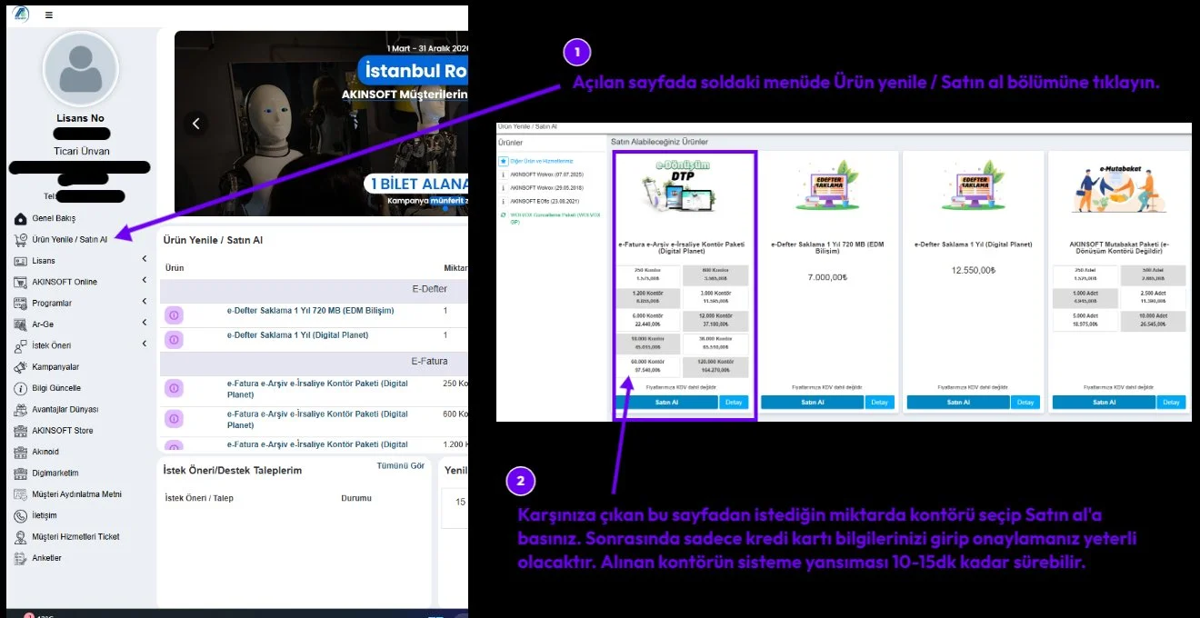 Step 2 — Akınsoft Kontör Nasıl Alınır?